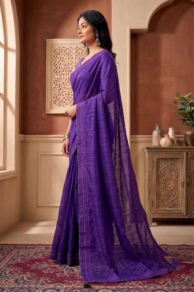 Violet Solid Woven Tissue Saree (ACB1233)