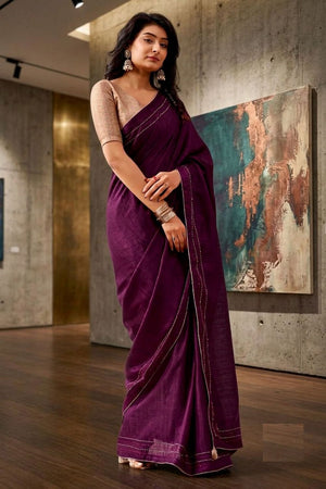 Purple Solid Woven Tissue Saree (ACB1234)