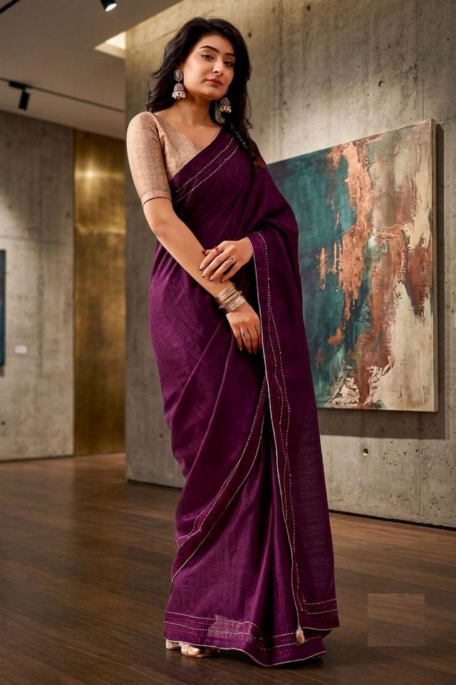 Purple Solid Woven Tissue Saree (ACB1234)