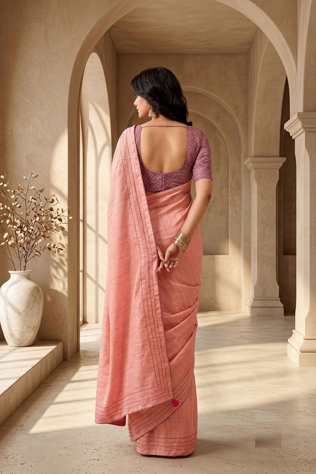 Peach Solid Woven Tissue Saree (ACB1235)