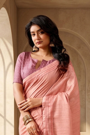 Peach Solid Woven Tissue Saree (ACB1235)