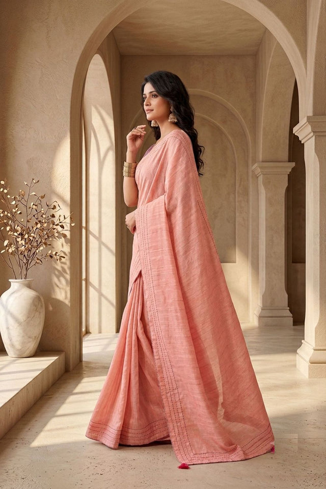 Peach Solid Woven Tissue Saree (ACB1235)