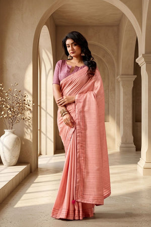 Peach Solid Woven Tissue Saree (ACB1235)