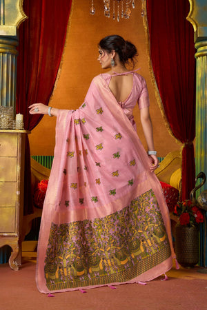 Pink Embroidered Silk Saree (ACB1237)