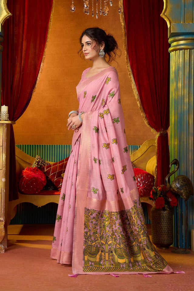 Pink Embroidered Silk Saree (ACB1237)