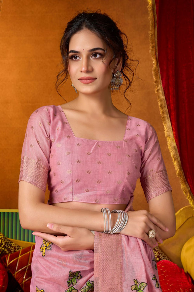 Pink Embroidered Silk Saree (ACB1237)