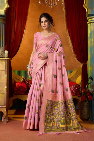 Pink Embroidered Silk Saree (ACB1237)