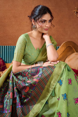 Green Embroidered Silk Saree (ACB1238)
