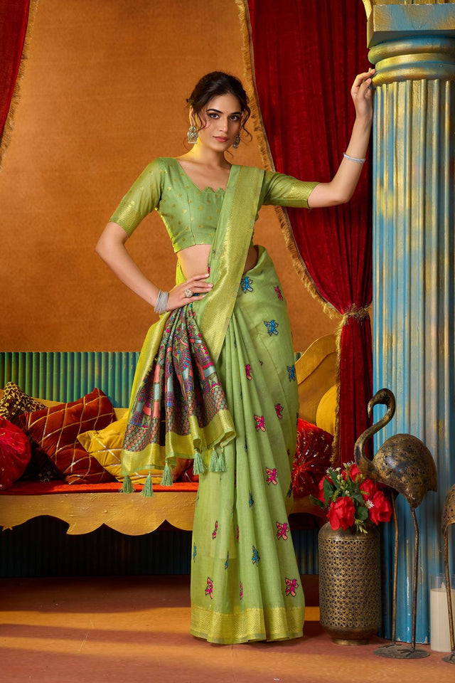 Green Embroidered Silk Saree (ACB1238)