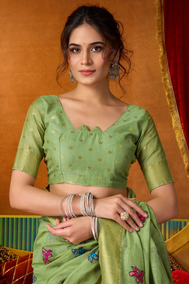 Green Embroidered Silk Saree (ACB1238)