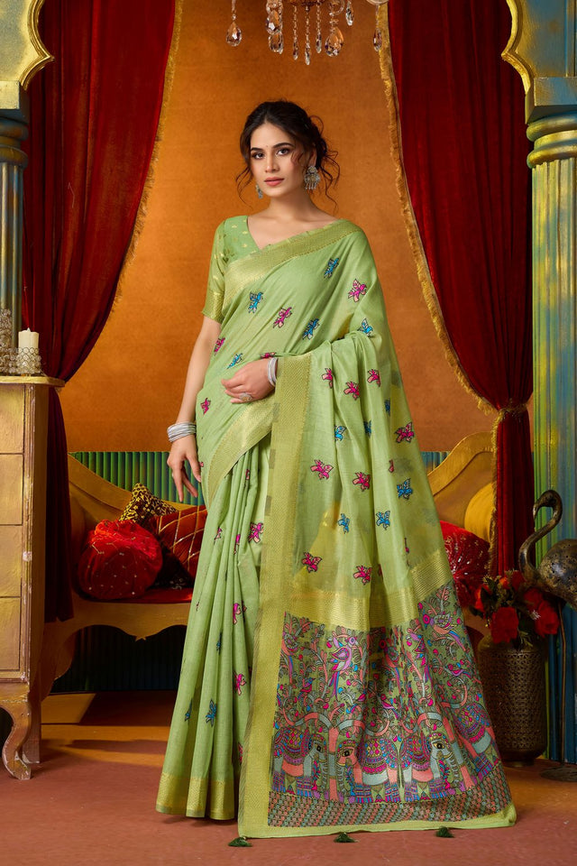 Green Embroidered Silk Saree (ACB1238)