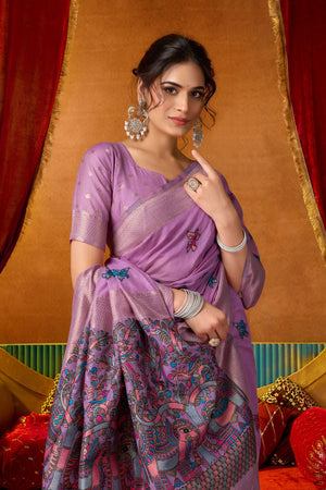 Purple Embroidered Silk Saree (ACB1239)