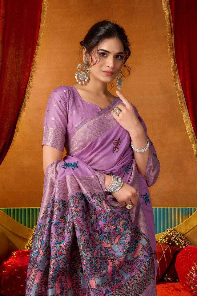 Purple Embroidered Silk Saree (ACB1239)