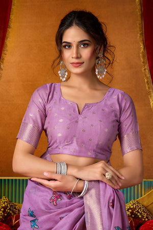 Purple Embroidered Silk Saree (ACB1239)