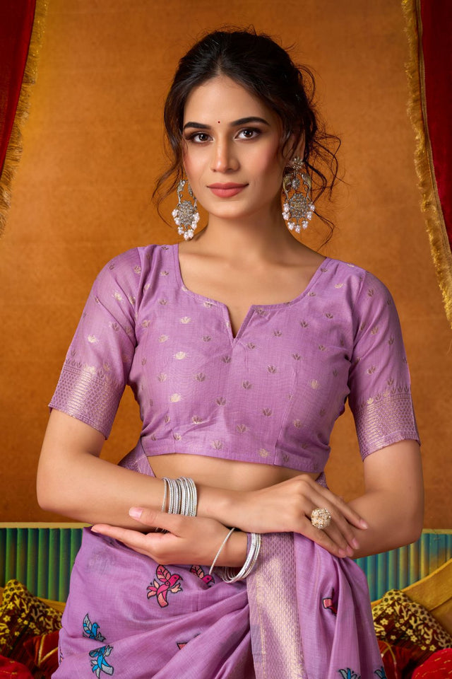 Purple Embroidered Silk Saree (ACB1239)