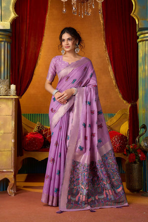 Purple Embroidered Silk Saree (ACB1239)