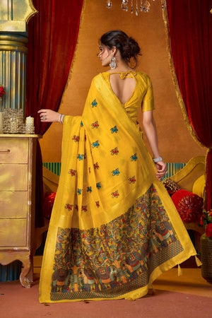 Yellow Embroidered Silk Saree (ACB1241)