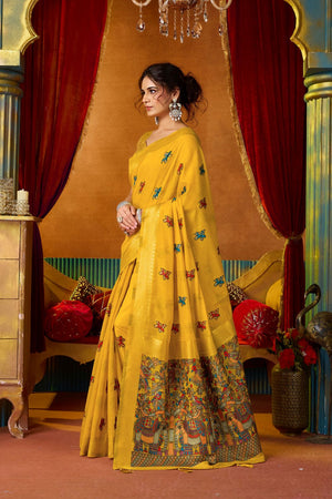 Yellow Embroidered Silk Saree (ACB1241)