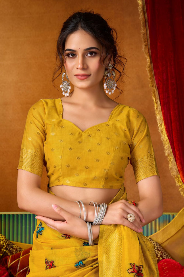 Yellow Embroidered Silk Saree (ACB1241)