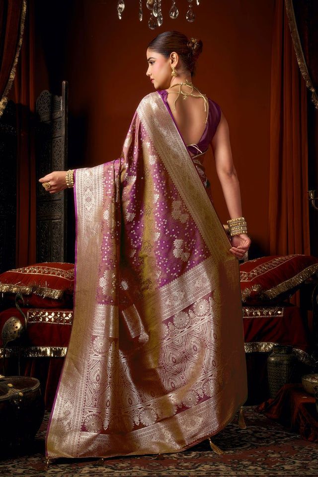 Purple Jacquard Woven Soft Silk Saree (ACB1242)