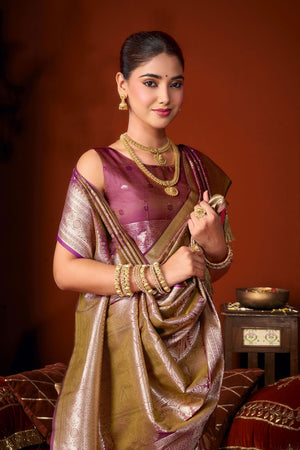 Purple Jacquard Woven Soft Silk Saree (ACB1242)