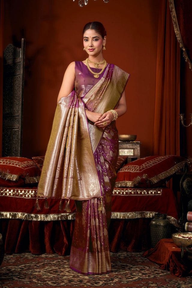 Purple Jacquard Woven Soft Silk Saree (ACB1242)