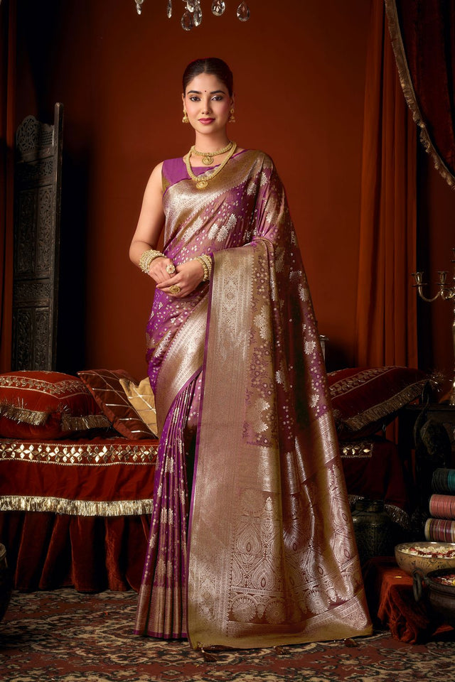 Purple Jacquard Woven Soft Silk Saree (ACB1242)
