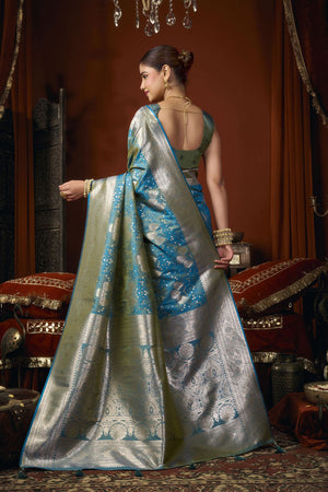 Turquoise Jacquard Woven Soft Silk Saree (ACB1243)