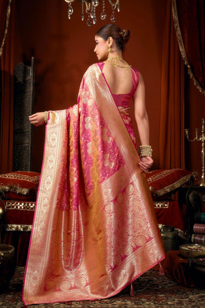 Pink Jacquard Woven Soft Silk Saree (ACB1244)