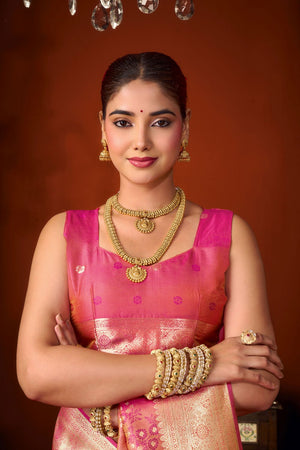 Pink Jacquard Woven Soft Silk Saree (ACB1244)