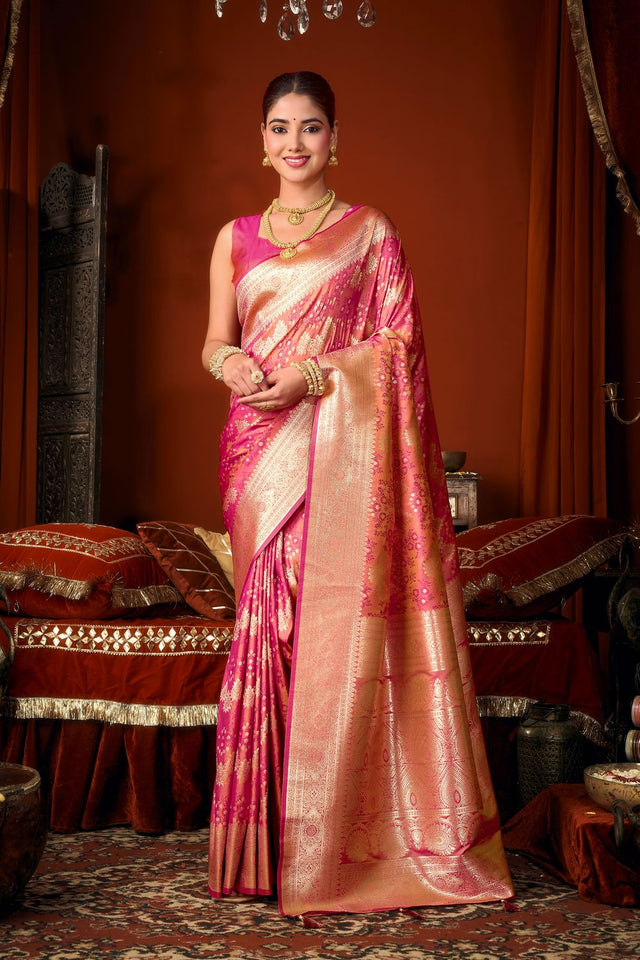 Pink Jacquard Woven Soft Silk Saree (ACB1244)