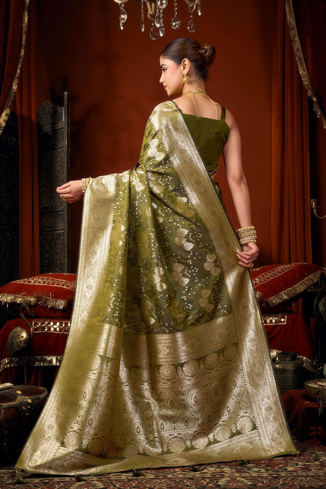 Mehendi Jacquard Woven Soft Silk Saree (ACB1245)