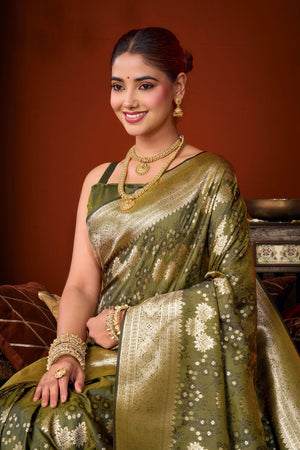 Mehendi Jacquard Woven Soft Silk Saree (ACB1245)