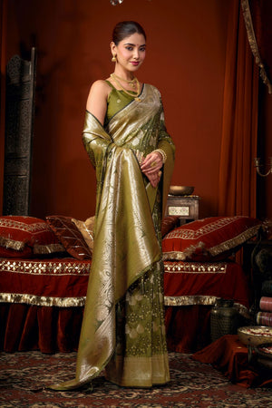 Mehendi Jacquard Woven Soft Silk Saree (ACB1245)