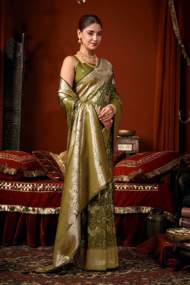 Mehendi Jacquard Woven Soft Silk Saree (ACB1245)