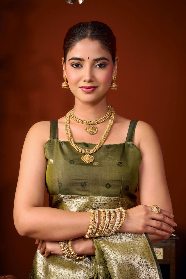 Mehendi Jacquard Woven Soft Silk Saree (ACB1245)