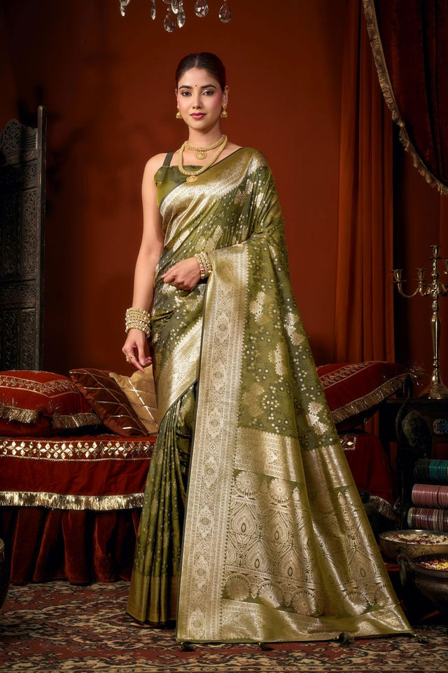 Mehendi Jacquard Woven Soft Silk Saree (ACB1245)