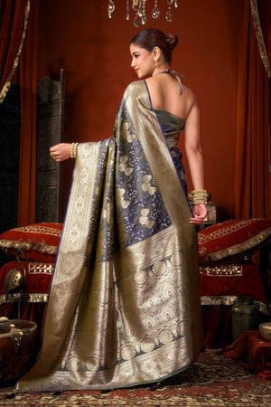 Grey Jacquard Woven Soft Silk Saree (ACB1246)