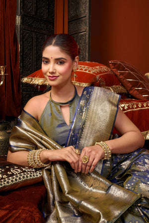 Grey Jacquard Woven Soft Silk Saree (ACB1246)