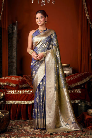 Grey Jacquard Woven Soft Silk Saree (ACB1246)