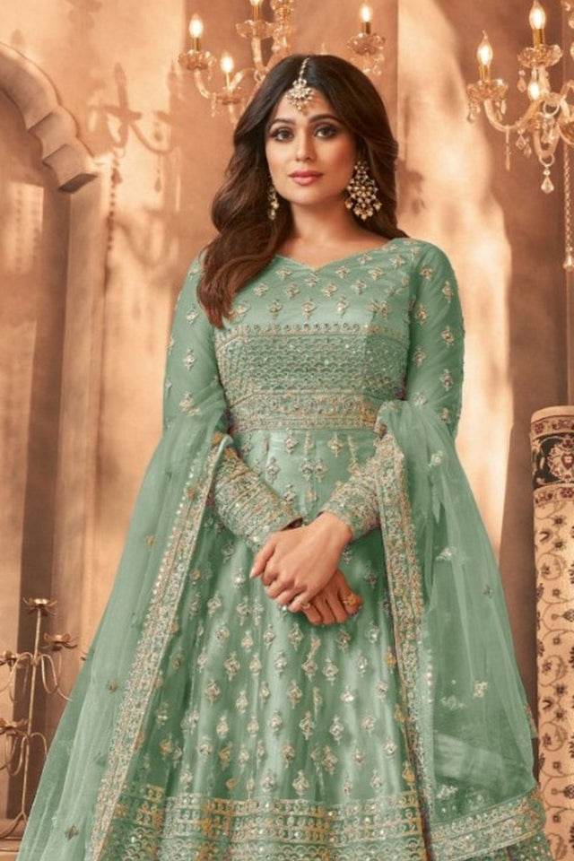 Sea Green Sequin with Embroidered Net Anarkali Suit (ACB1247)
