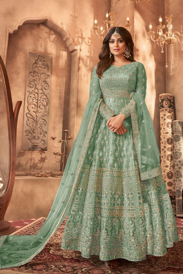 Sea Green Sequin with Embroidered Net Anarkali Suit (ACB1247)