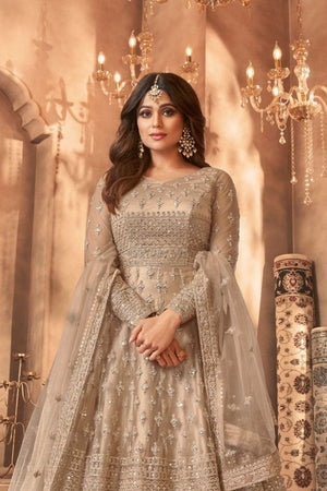Beige Sequin with Embroidered Net Anarkali Suit (ACB1248)