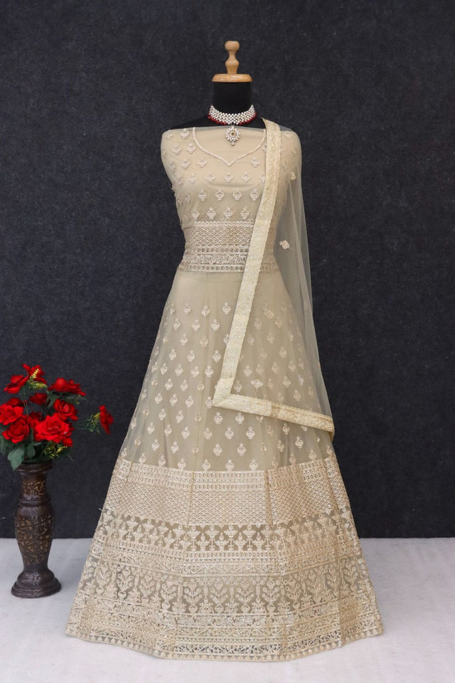 Beige Sequin with Embroidered Net Anarkali Suit (ACB1248)