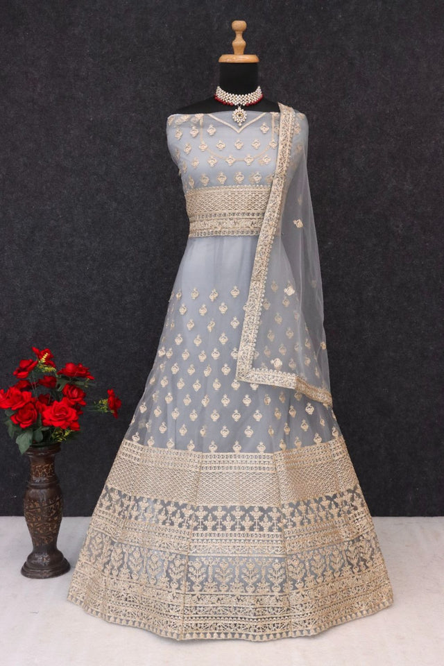 Grey Sequin with Embroidered Net Anarkali Suit (ACB1249)