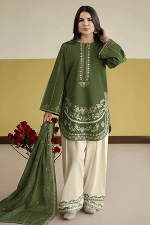 Mehendi Floral Embroidered Silk Kurti Pant Set (ACB1255)