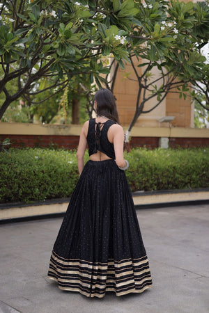 Black Printed with Embroidered Rayon Lehenga (ACB1256)