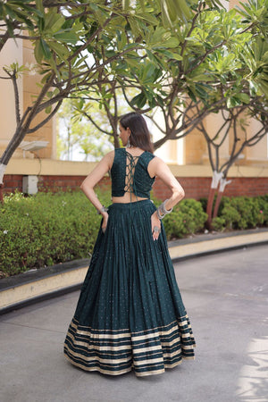 Green Printed with Embroidered Rayon Lehenga (ACB1257)