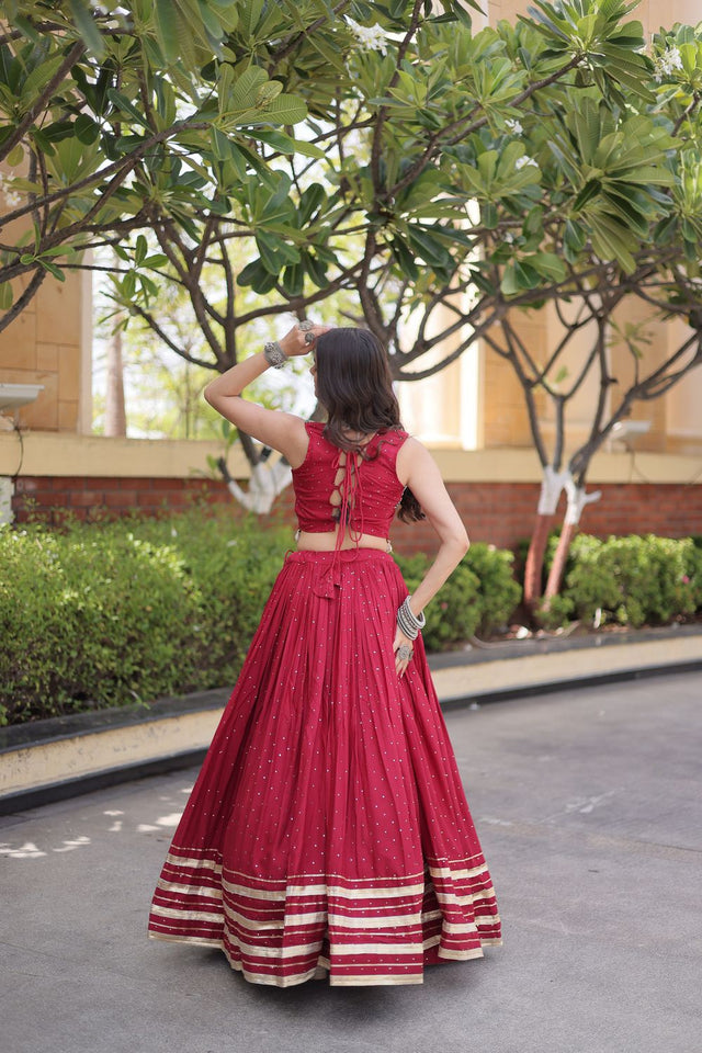 Maroon Printed with Embroidered Rayon Lehenga (ACB1258)