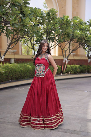 Maroon Printed with Embroidered Rayon Lehenga (ACB1258)